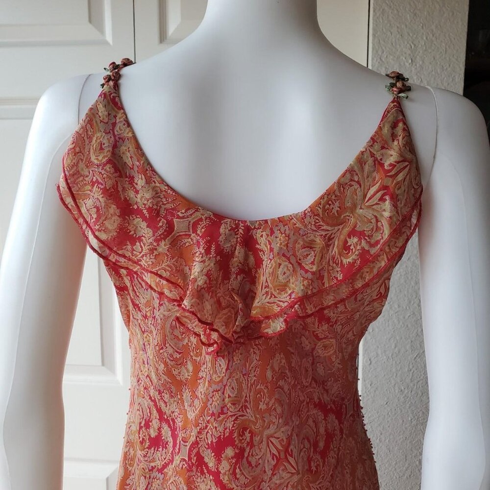 ICE Vintage 100% Silk Paisley Print Sleeveless Asymmetrical Midi Dress Size 10 - Picture 4 of 8